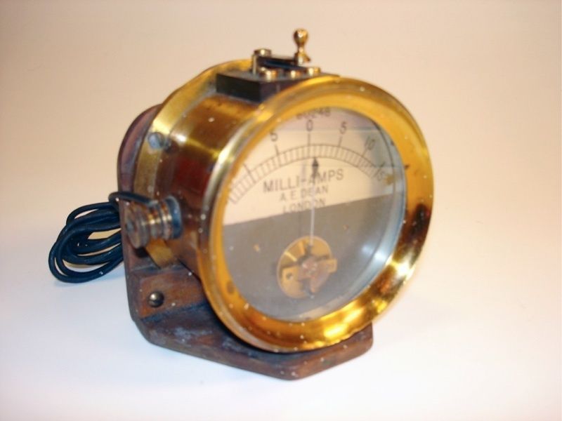 Vtg A.E. DEAN London BRASS GALVANOMETER Amp gauge MILLI AMPS Steampunk