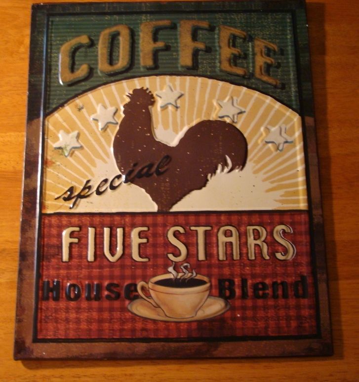 Red Rooster Coffee Cafe Shop Country Kitchen Decor Embossed Wall