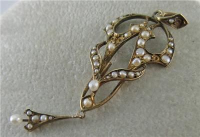 VINTAGE, antique,PENDANT, 14k, kt, GOLD, Seed Pearl, Art Nouveau,Gold