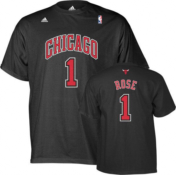 CHICAGO BULLS DERRICK ROSE T SHIRT JERSEY BLACK LARGE MENS #1 ADIDAS