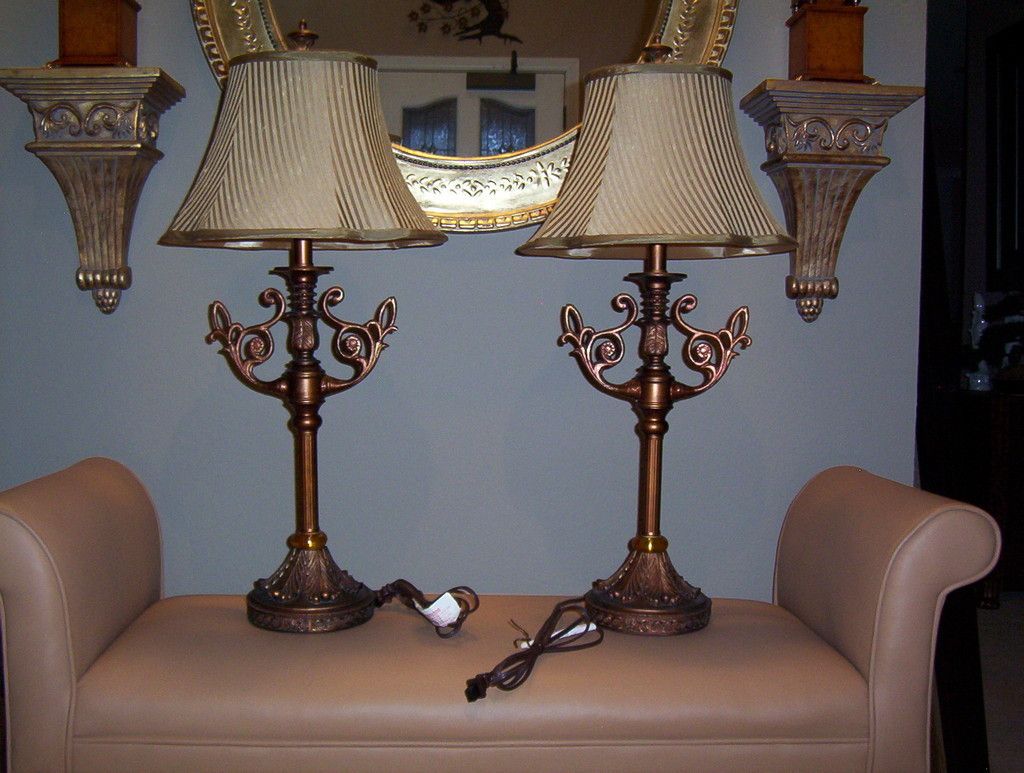 Luxury Tuscan Gold Scroll Leaf Designer Table Lamps
