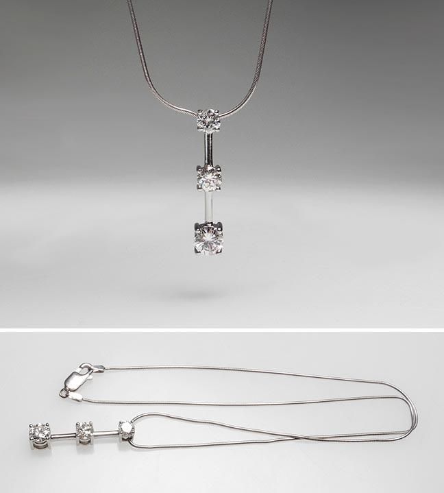  Three Stone Diamond Drop Pendant Necklace Solid 14K White Gold Jewelry