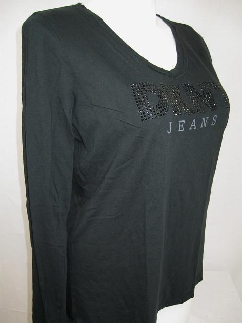 DKNY Jeans Size 26 28 Embellished Long Sleeve Top in Black