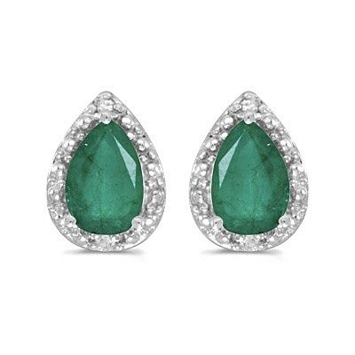 4ct Pear Emerald Diamond Stud Earrings 14k w Gold