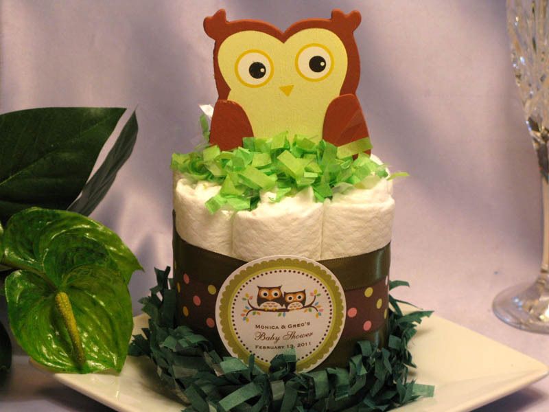 BABY OWL mini diaper cake centerpieces baby shower Look Whoos having a