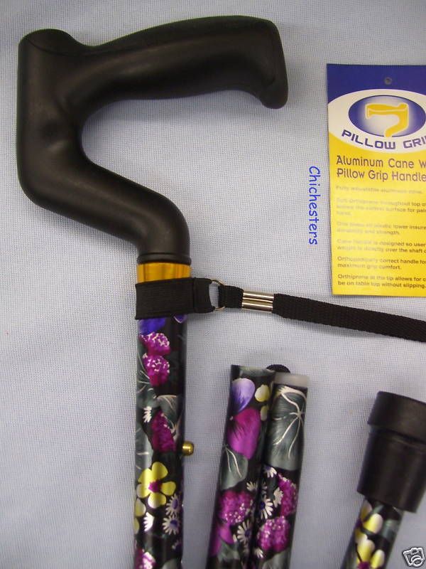 Folding Walking Cane w Pillow Grip Designer Flowers