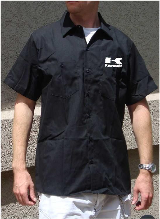 Kawasaki Dickies Button Up Work Shirt Short Sleeve Motorcycle Mechanic