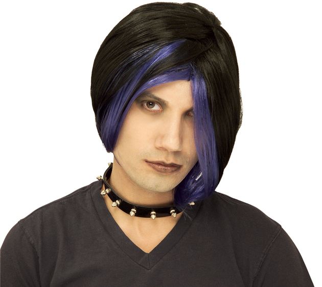 New Adult Girls Boys Black Purple Wig Punk Rocker Vampire Halloween