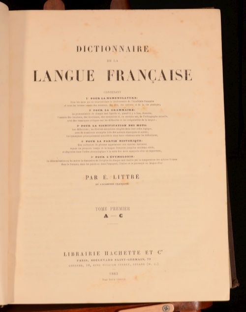 1883 5VOL Dictionnaire de La Langue Francaise by Littre 4VOL with