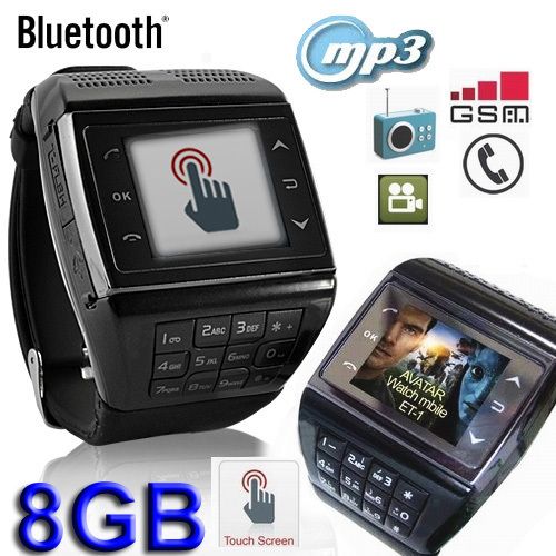 8GB Dual SIM Touchscreen Mobile Phone Watch with Keypad (Quadband