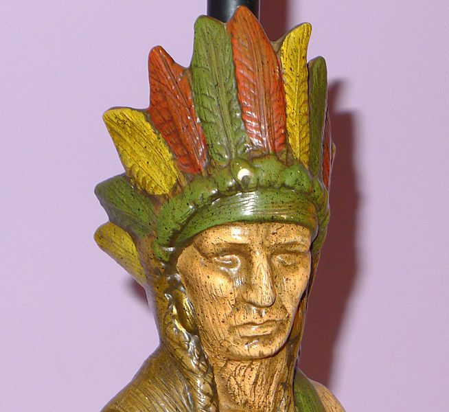 Vintage 1970s Dunning Industries Native American Indian Figural Lamp