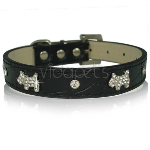 11 black leather rhinestone dog collar small s casual