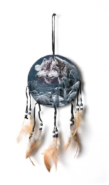 Wolves Mural Dreamcatcher with Feather & Bead Dangles Decoration