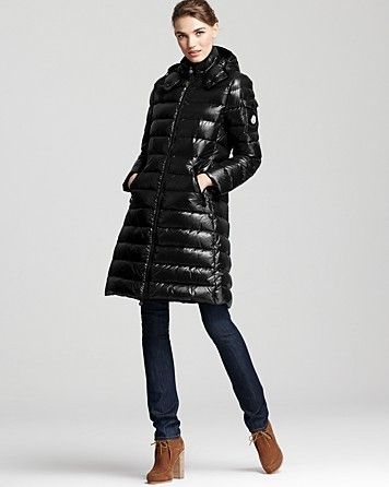 MONCLER Moka Lacquer Mid Length Down Coat