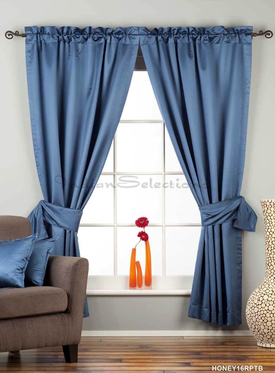 Blue Rod Pocket 90 Blackout Curtain Drape Panel with Matching Tieback