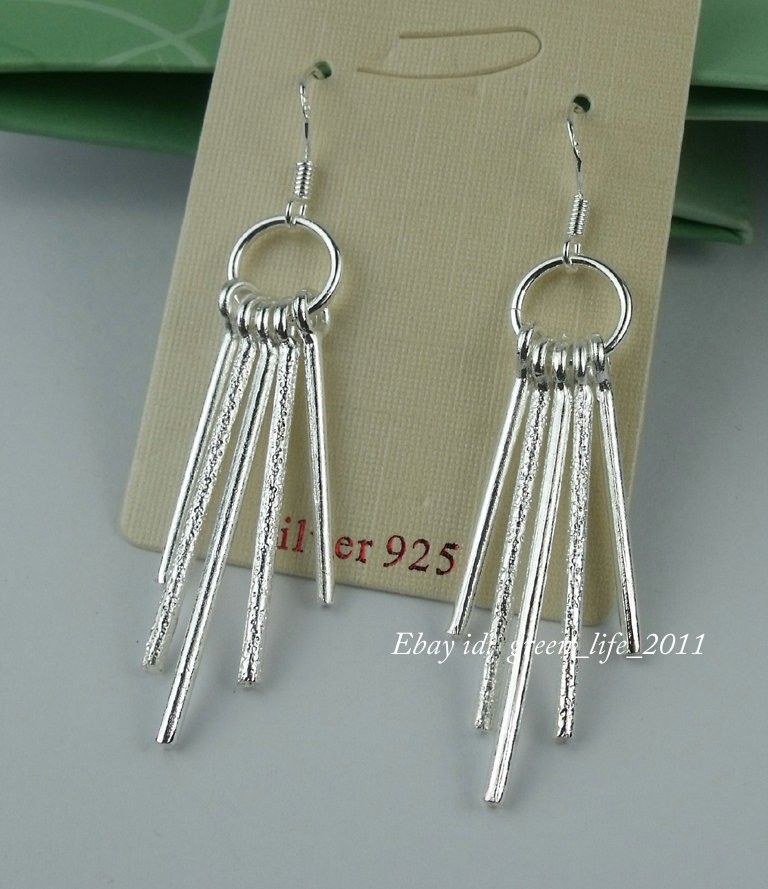 New Nice S80 Silver Fashion 5 Line Dangle Drop Earrings