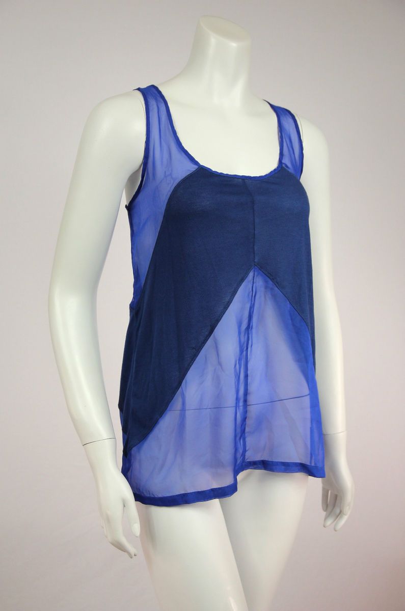 Anthropologie UPSON DOWNES Contrasting Blue Panel Tank SMALL EUC