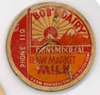 Bobs Dairy Dunsmuir, CA Raw Market Milk 56mm milk bottle cap