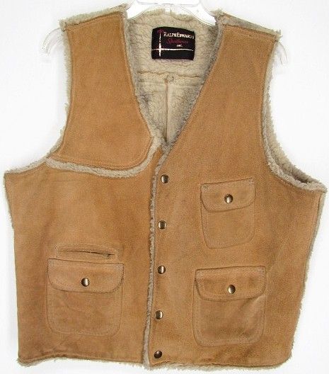 VINTAGE RALPH EDWARDS Sherpa Fur Lined SUEDE LEATHER Cowboy PHOTO VEST