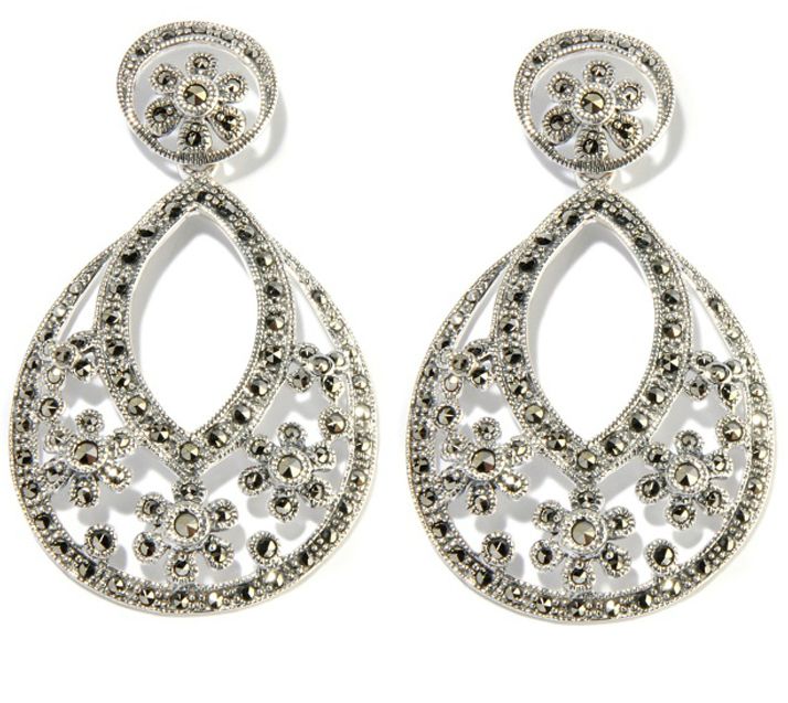 Marcasite Sterling Silver Tear Shaped Drop Earrings $99