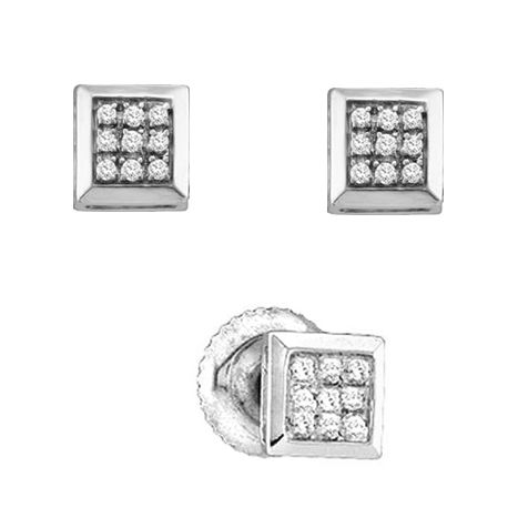 Diamond Square Stud Post Earrings Unisex Men Ladies 925