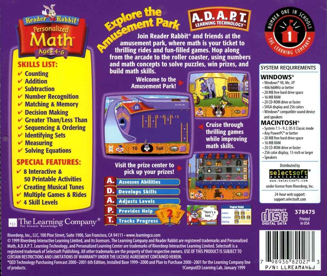 Reader Rabbit Personalized Math 4 6 Dlx 2 CDs New