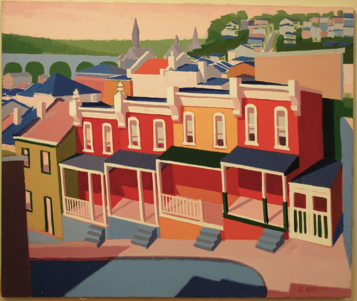 Edwin Brent c 1980 Colorist landscape painting Manayunk PA