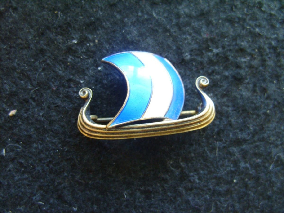 Vintage Norwegian Norway EINAR MODAHL 925S Enamel VIKING SHIP Pin