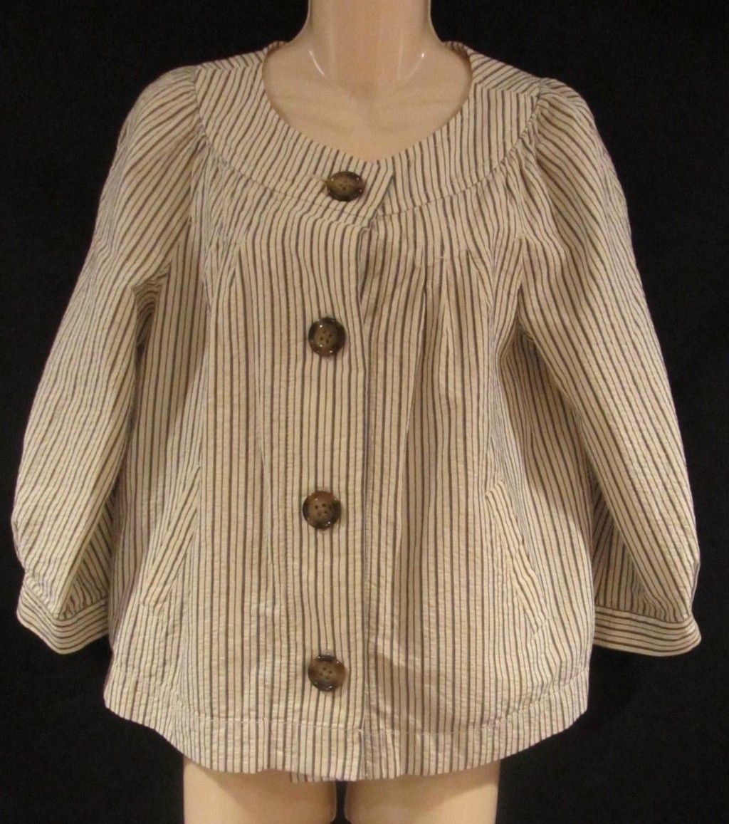 GAP Misses Tan Stone Black Striped Buttons Short Mod Baby Doll Casual