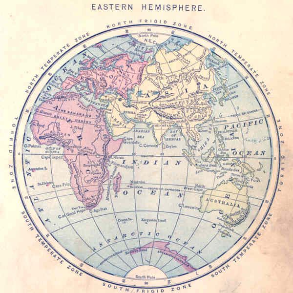 World Eastern Hemisphere Original Antique Map IES 1889