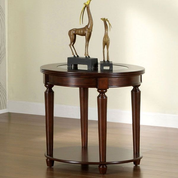 Elisha Dark Cherry Finish English Style Beveled Glass Top End Table