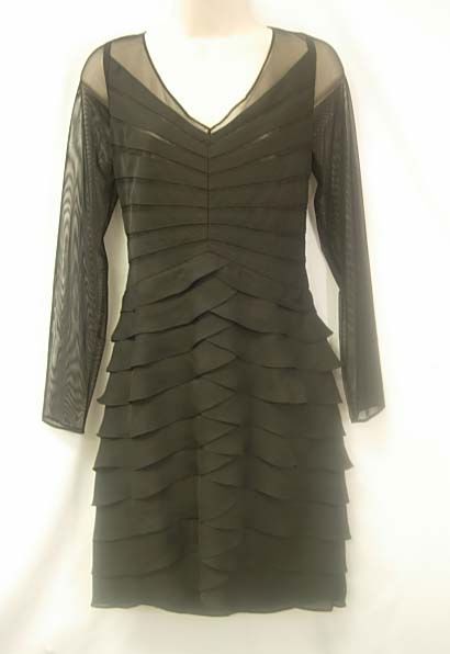 Eliza J. Mesh Bandage & Tiered Ruffle Cocktail Dress Black Sz 12P 12