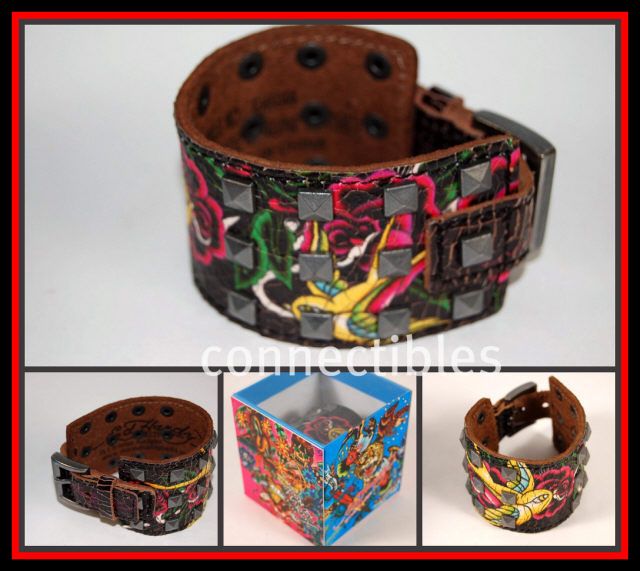 Ed Hardy GIRLS Bracelet Flower Bird RIVETS Gift Box NIB