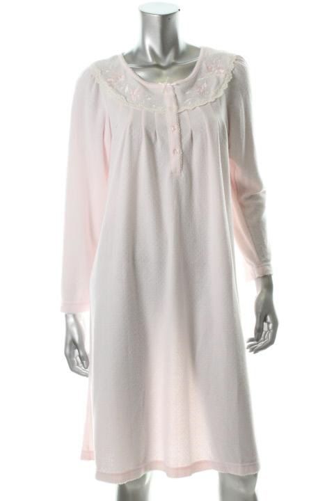 Miss Elaine New Pink Pointelle Embroidered Lace Trim Long Sleeves