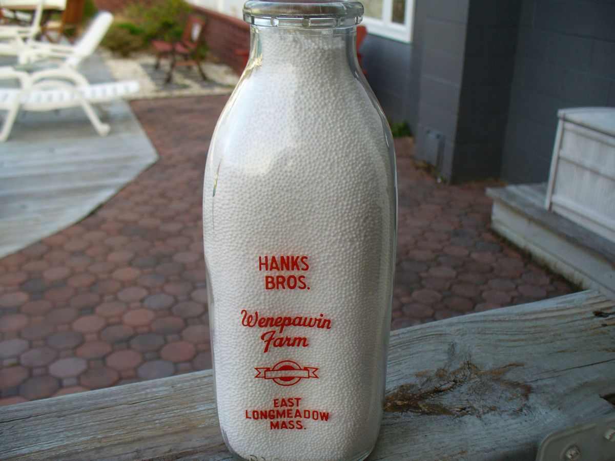  Bros Wenepawin Dairy Orange Lettered Qt Milk Bottle East Longmeadow Ma