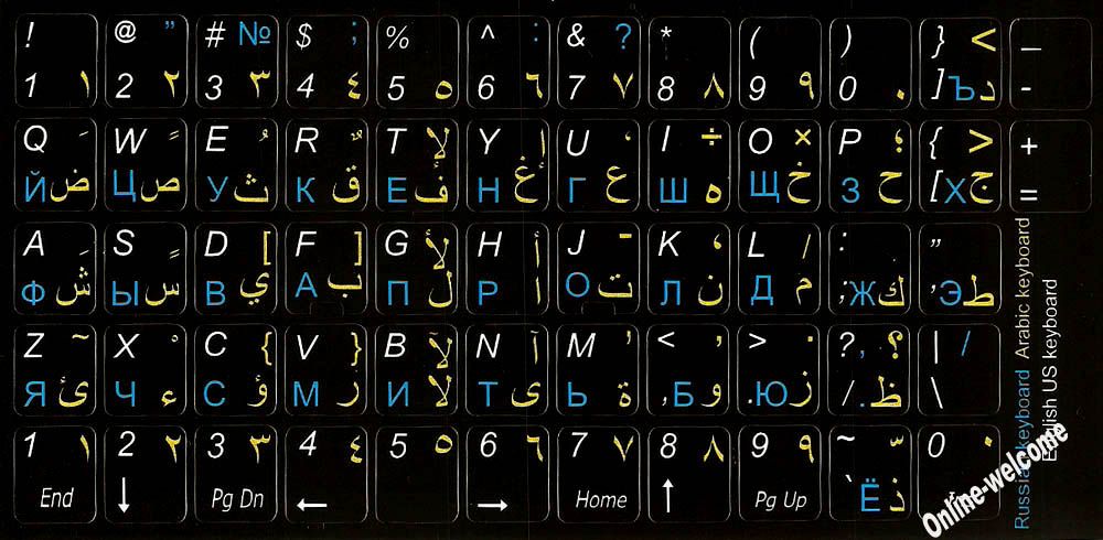 Arabic Russian English Keyboard Stickers N Transp Black