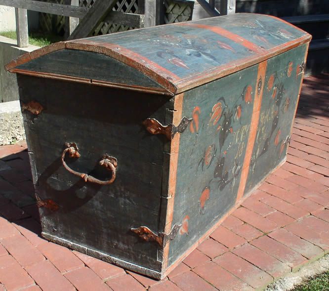 Antique Oak Swedish Wedding Dowry Trousseau Trunk 1837 Orig Hardware