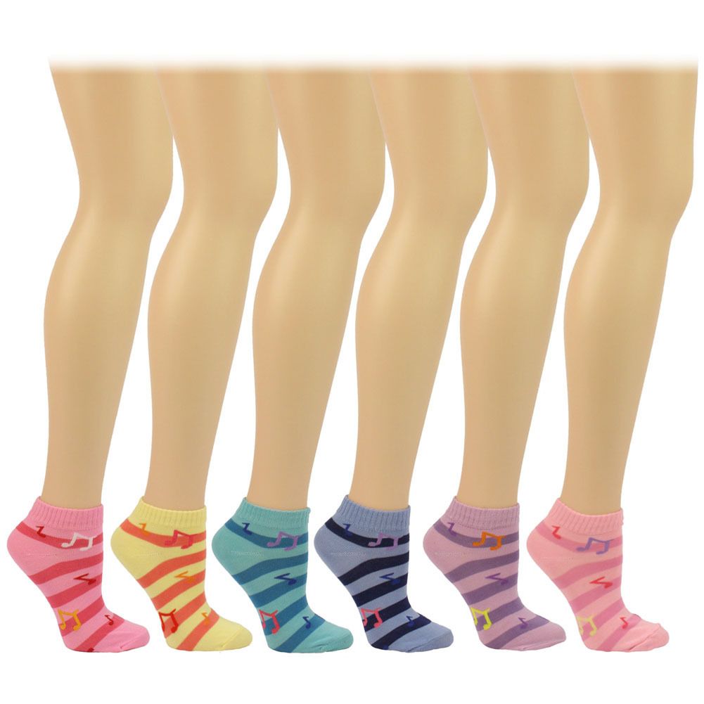 Casual Summer Spring Music Notes Striped 6 Pairs Ankle Low Socks