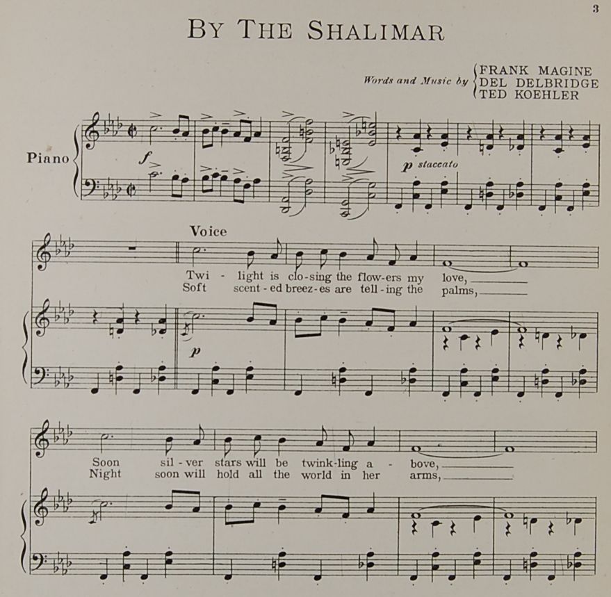 By The Shalimar Koehler Magine Delbridge The Misses Dennis Sheet Music