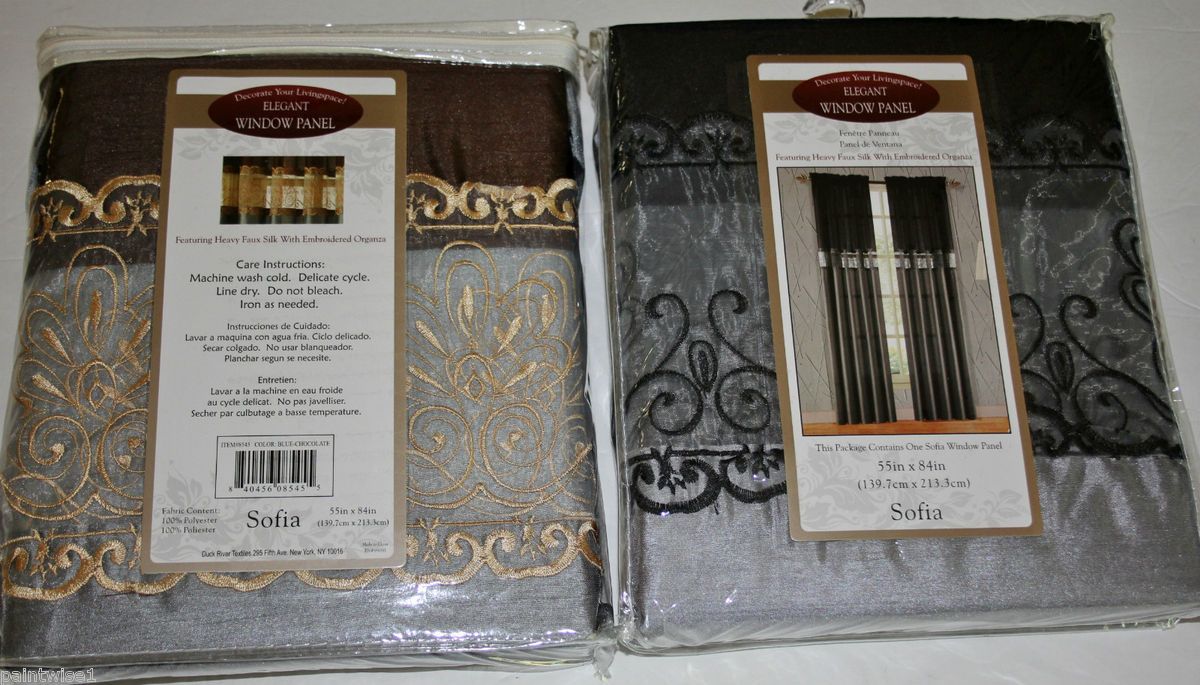 Curtain Sofia Elegant Window Panel 55 x 94 Blue Brown Black Silver