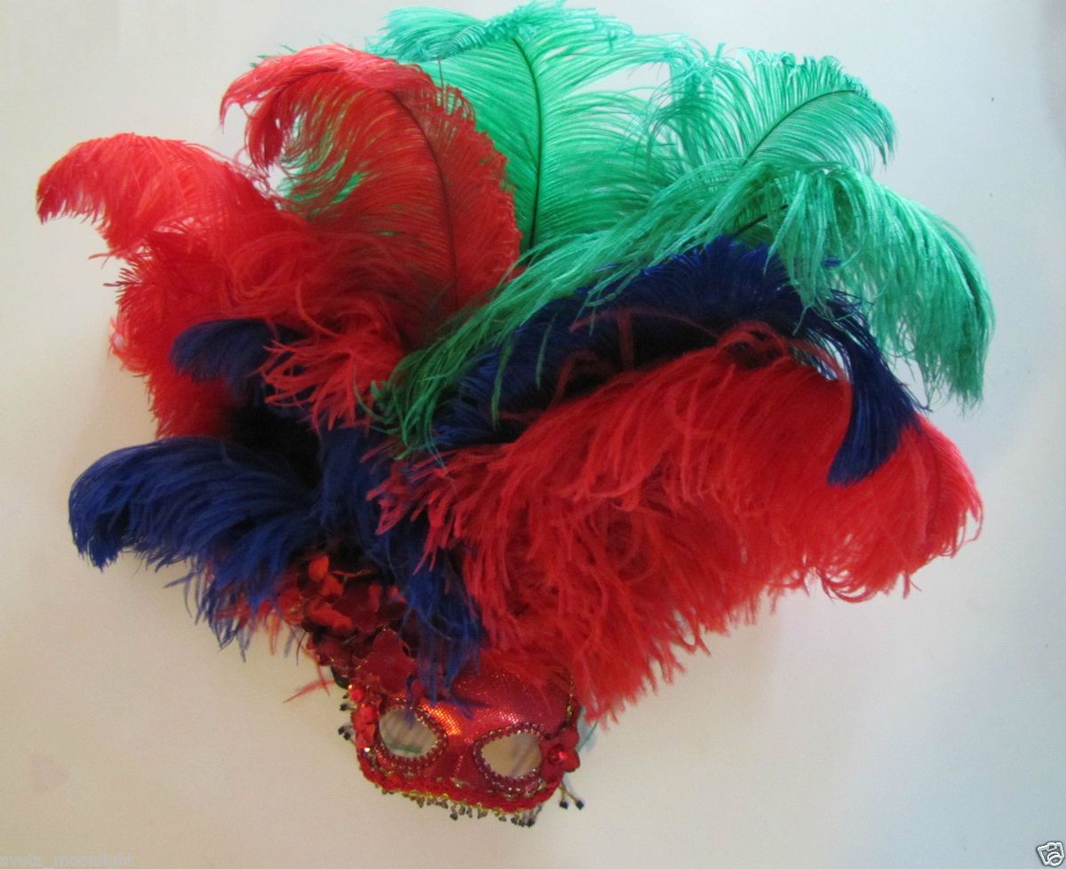 SHOWGIRL MASQUERADE MARDI GRAS OSTRICH MASK by Maria Elena Masks