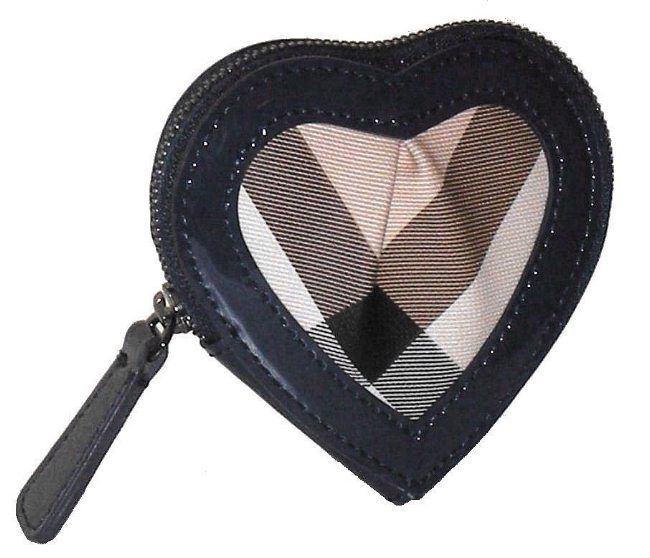 Burberry Womens Nova Check Heart Zip Coin Holder Jet Blue $155