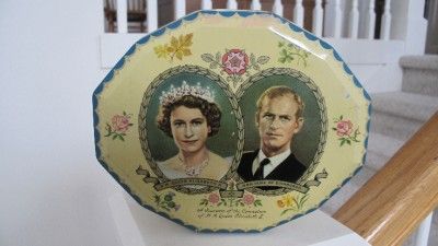 Vintage Queen Elizabeth & Duke of Edinburgh Souvenir of Coronation Tin