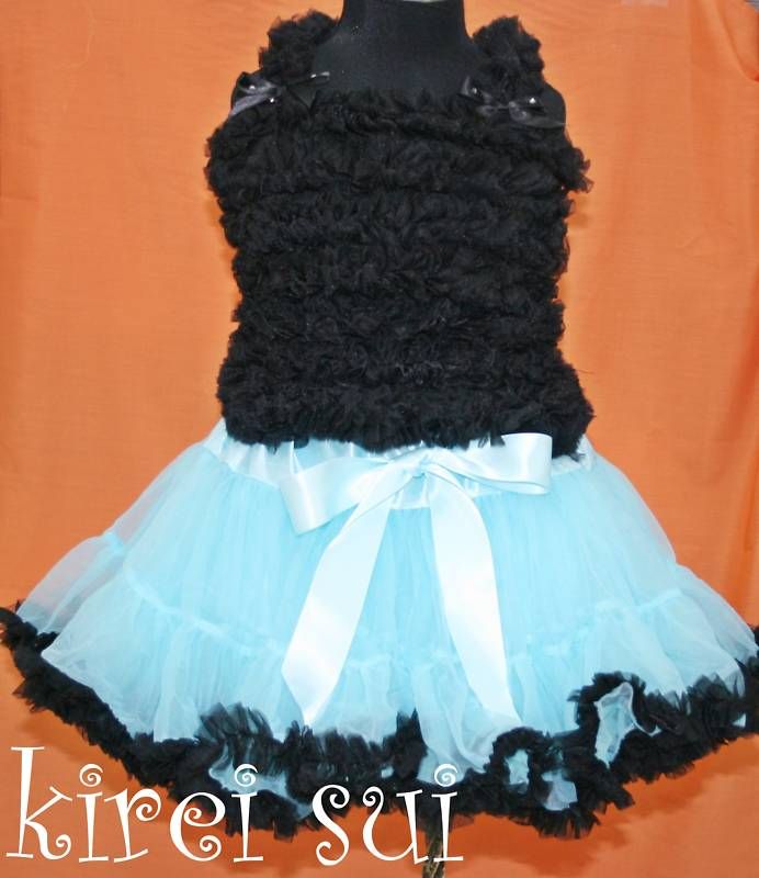 Tiffany Blue Black Pettiskirt Pettitop Tutu 1 10Y E3W83