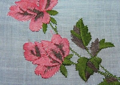 WILDWOODHOME  Vintage UNUSED Embroidery Roses Ladies Hanky TAG