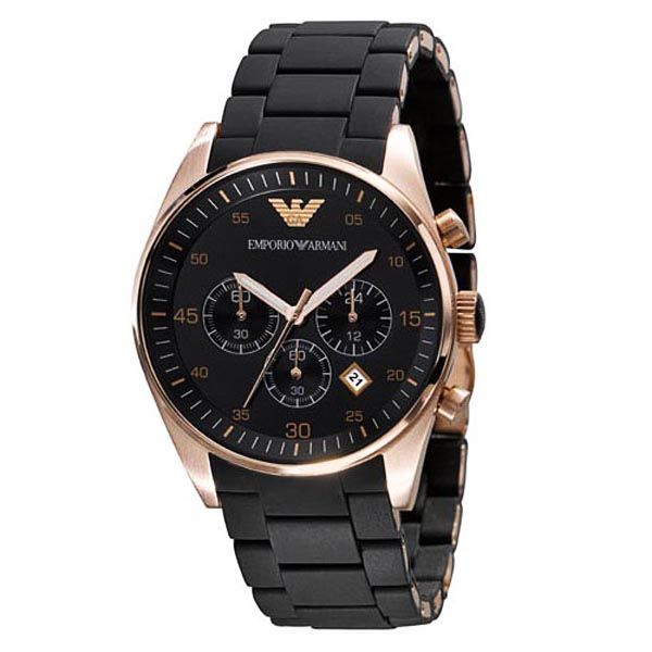 Emporio Armani Chronograph Rose Gold Bezel Mens Watch AR5905