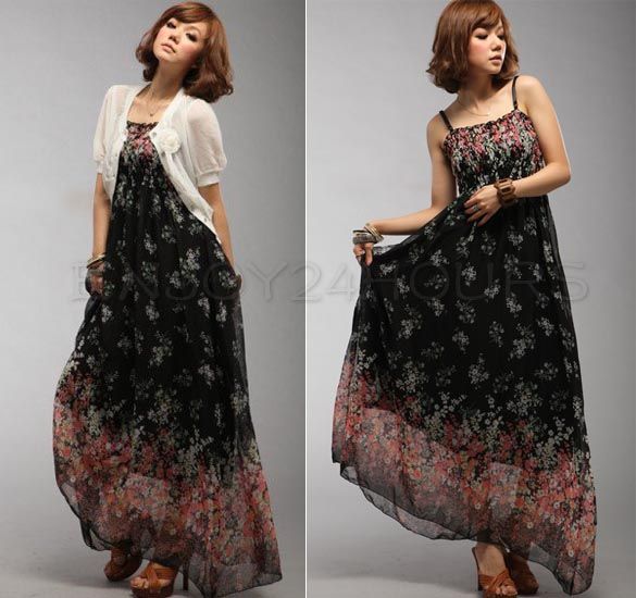 Women Boho Floral Sexy Exotic Chiffon Long Dress Skirt