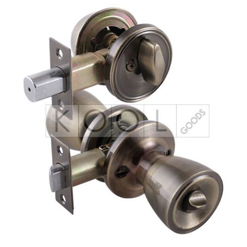 Brass Entrance Deadbolt Combo Lock Set Door Knob Entry