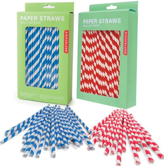 144 Classic Paper Straws Blue or Red Striped Drink Box Biodegradable