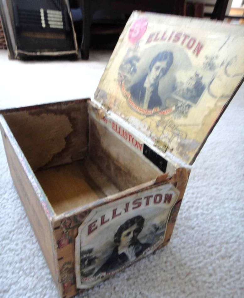 Antique Elliston Londress Havana Tobacco Cigar Box w Labels Wood Prim